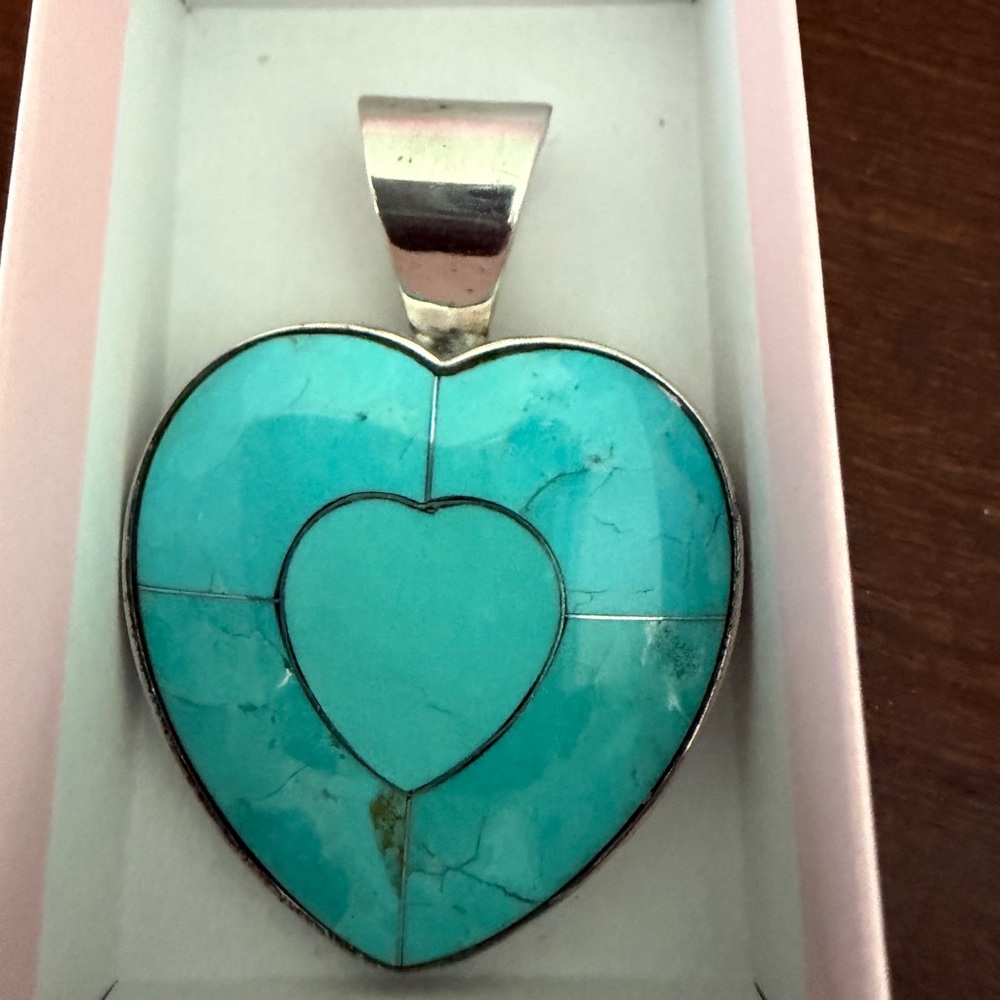 Turquoise Heart Inlay Pendant Necklace